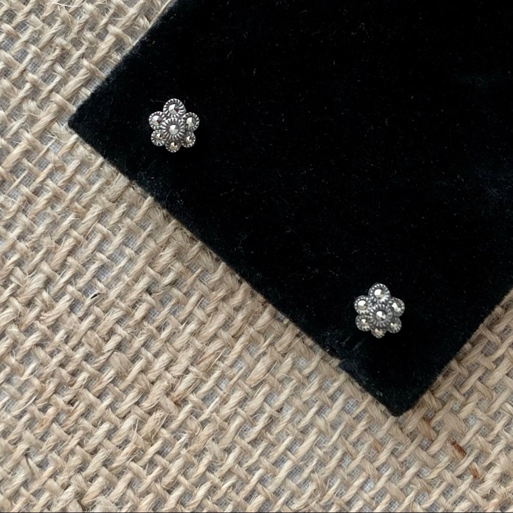 Marcasite Flower Silver Stud Earrings Jewelry